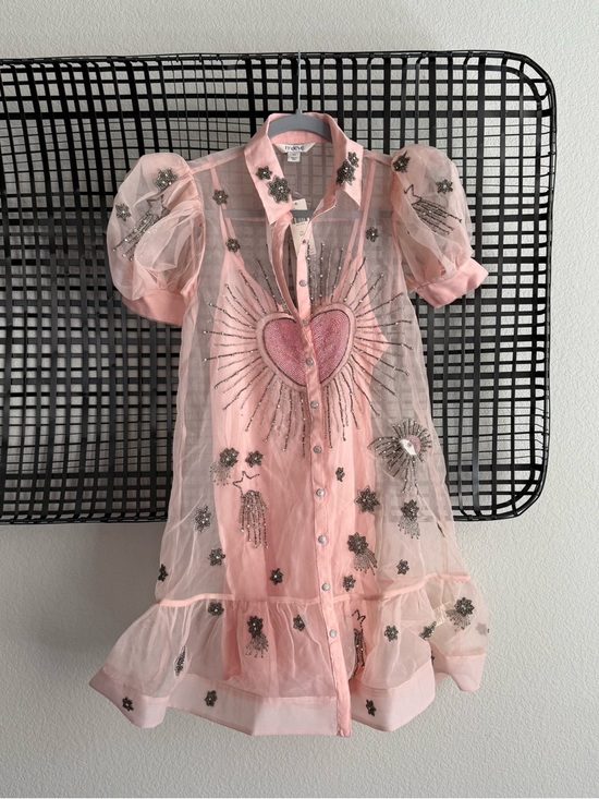 Anthropologie Maeve Short-Sleeve Embellished Mini Shirt Dress - Picture 2 of 8